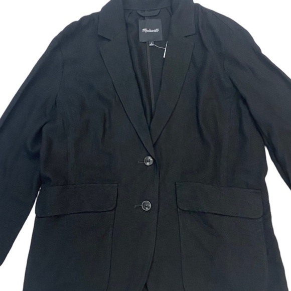 NWT Madewell Larsen Breezewoven Linen Blend Blazer in Black Size Medium - Picture 4 of 9